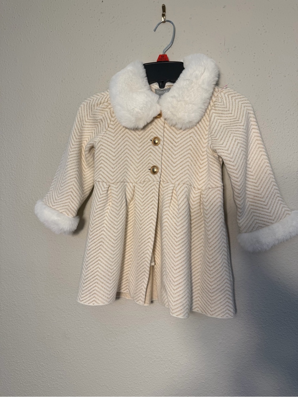 Tahari Cream Faux-Fur Collar Peacoat for Girls